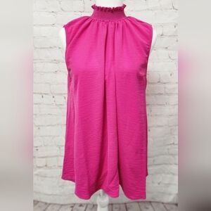 Fuschia Smocked Neck Sleeveless Top